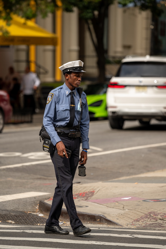 NYPD traffic officer on duty in Downtown Manhattan